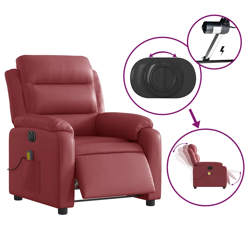 Divano Sedia-Poltrona Massaggiante Reclinabile Rosso Vino in Similpelle 798275
