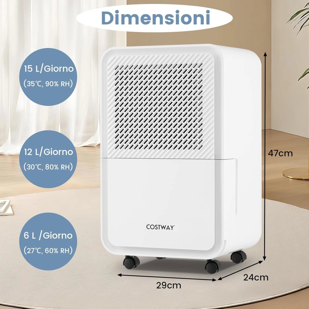 Demudificatore Casa Portatile 15L/24h, Demudificatore 20㎡ Silenzioso a 4 Modalità con Timer, Demudificatore Smart con Ruote per Casa, Bagno, Camera da Letto e Soggiorno