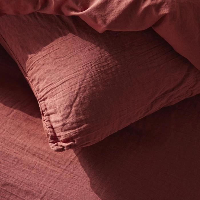 Completo letto - TODAY - 123671 - 2 persone - 260x240 cm - Garza di cotone tinta unita - Terracotta