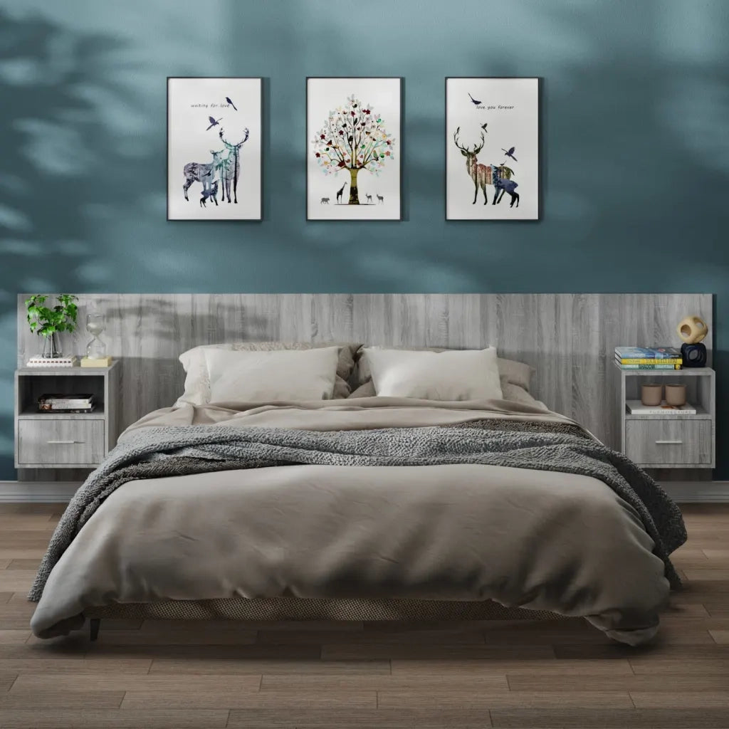 Comodini a Muro 2 pz-Set di 2 Tavolino da notte Grigio Sonoma 461410