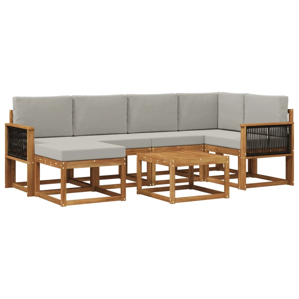 Set di divani da esterno 7 pcs Naturale e Grigio Chiaro