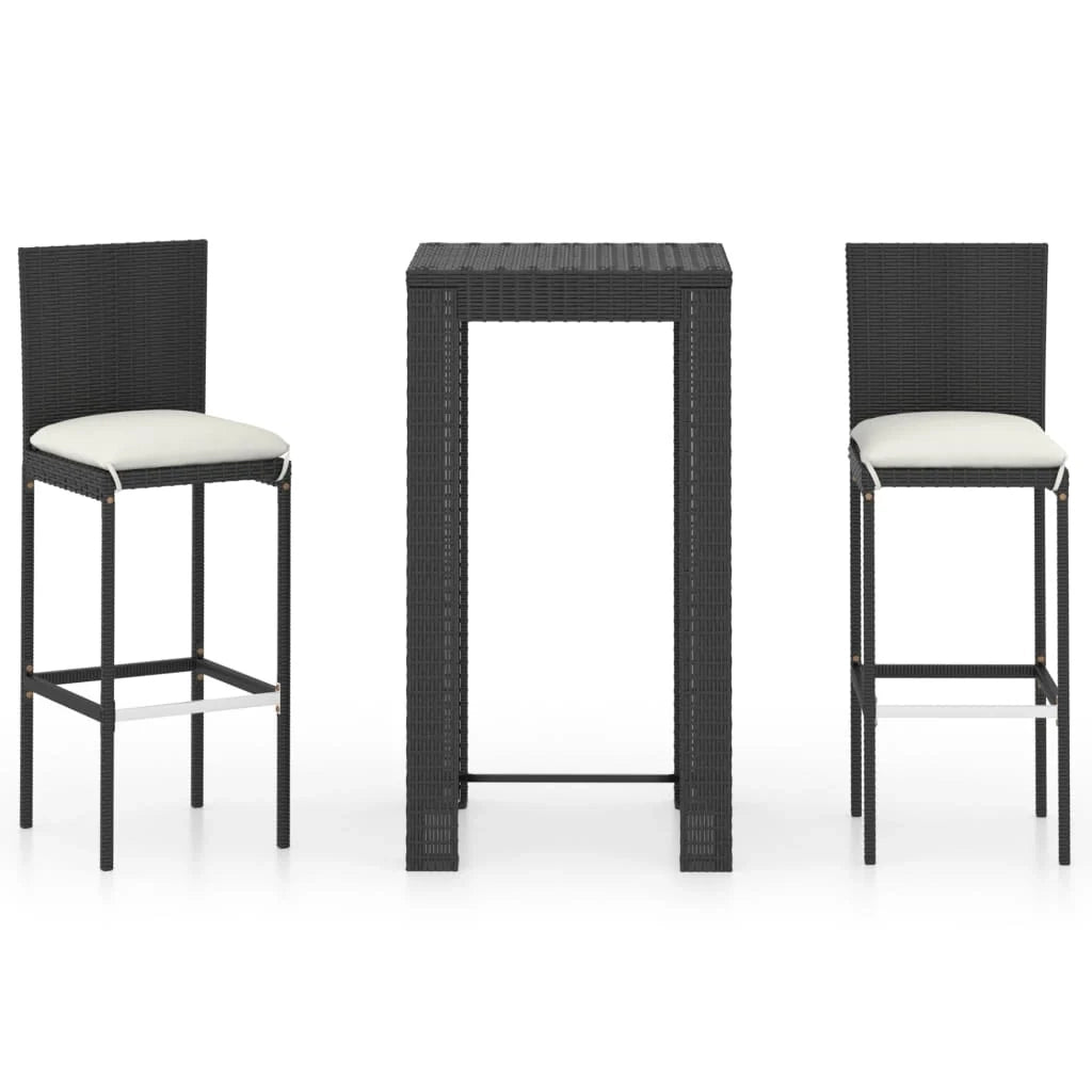 Set da bar da giardino in 3 pezzi con cuscini in polyrattan nero 02_0013368
