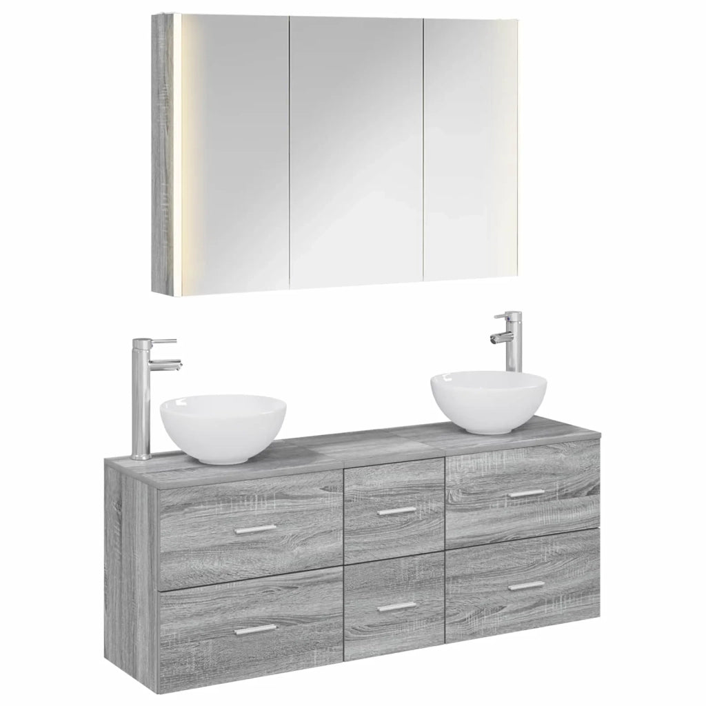 Set di mobili per il bagno 4 pcs Sonoma grigio 3406708