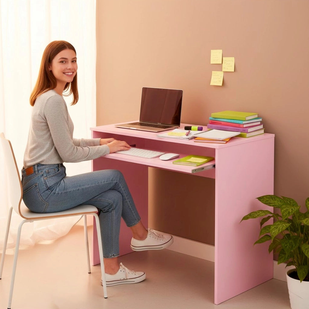 Scrivania Per Cameretta Postazione Desk PC Studio Ufficio Design Moderno Con Piano Scorrevole Piedini ABS Ideale Per Studio Compiti E Lavoro Quotidiano 90 x 54 x 79 Cm Rosa