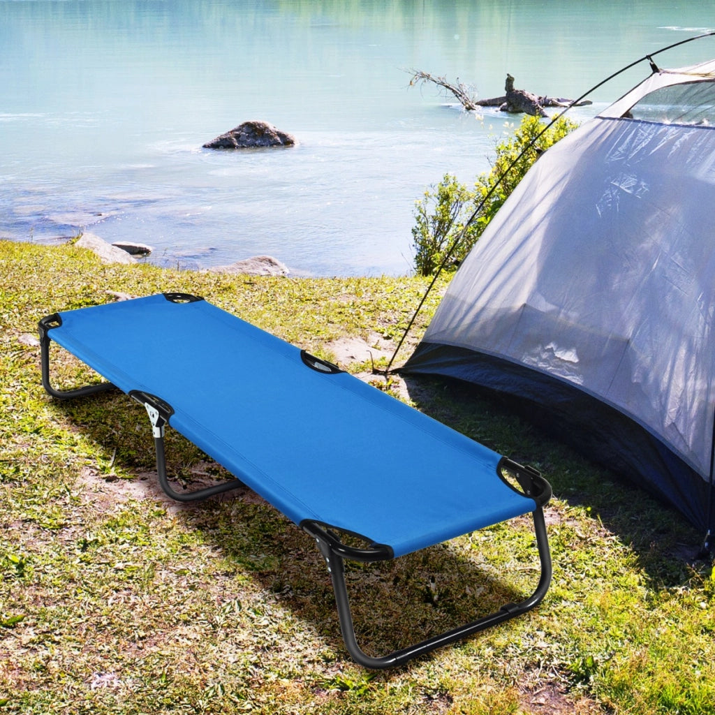 Lettino da campeggio pieghevole con telaio in metallo piedini antiscivolo, Lettino 191cm leggero Blu-Letti e sacchi a pelo