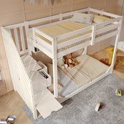 Letto a castello per bambini 90 × 200 cm con scala armadio, ripiani e 2 cassetti, senza materasso, bianco