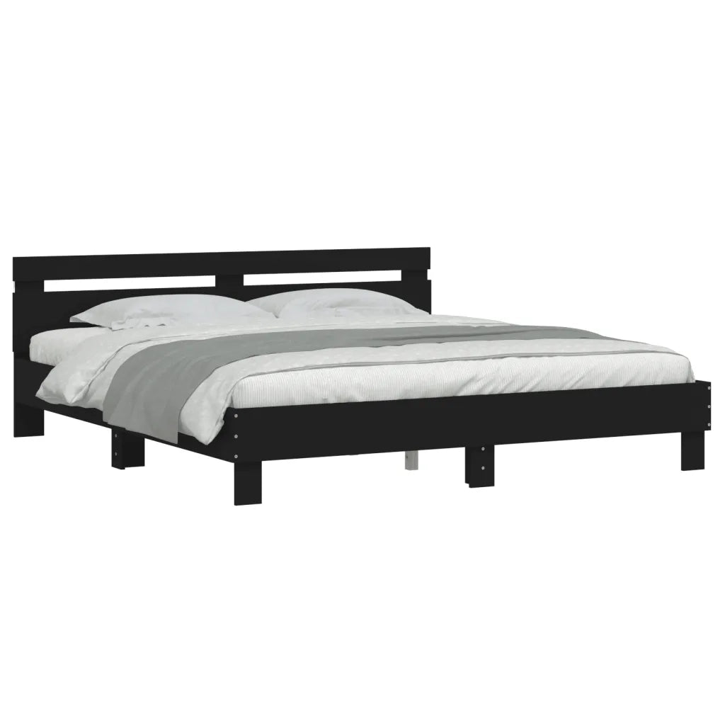 Giroletto con Testiera e LED-Struttura Letto con testiera Nero 160x200 cm