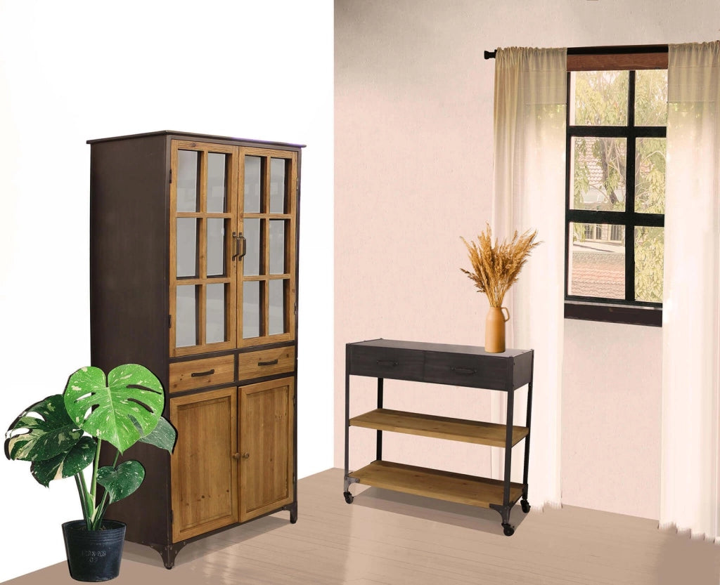 Credenza Industrial in Acciaio Legno cm 78 5x41 5x175 - BALDWIN