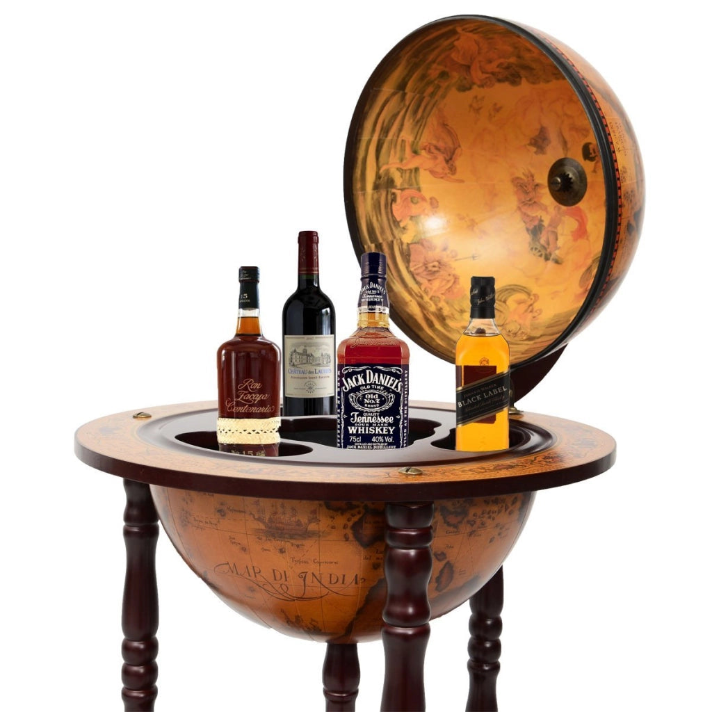 Mappamondo Bar con Ruote Mobile Porta Liquori, con Stile retrò, Marrone, 88 x 45 x 45 cm