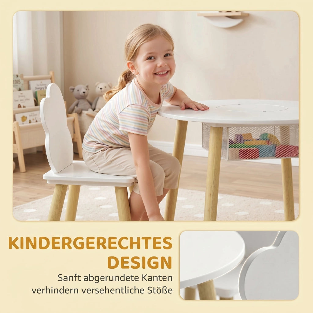 Set tavolo e sedie per bambini con contenitore ¨C Xylo ¨C Legno bianco e naturale 3 pezzi