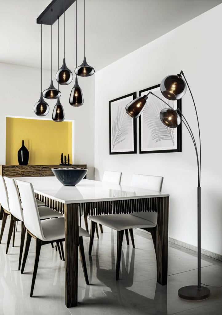 Piantana ad arco 3 diffusori, metallo, nero e fumé, H 200 cm, Lumina