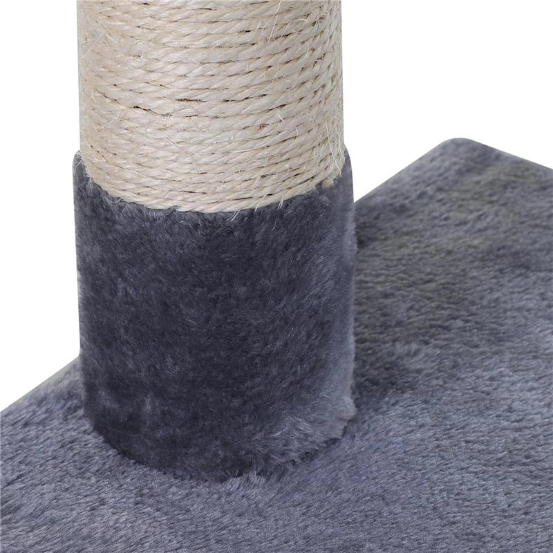 TIRAGRAFFI PER GATTI MULTILIVELLO CON AMACA E PALLINA, LEGNO E PELUCHE, 50X36X70CM, GRIGIO