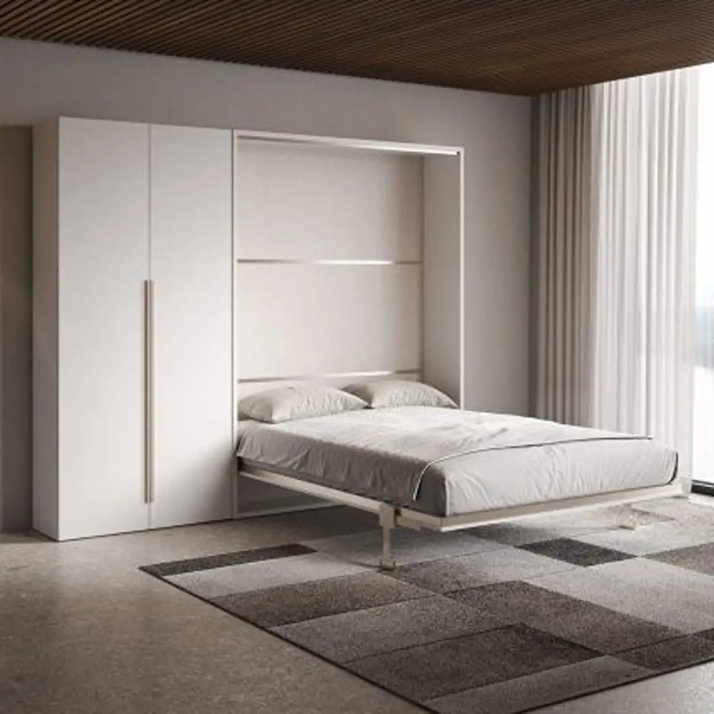 Letto matrimoniale francese a scomparsa 140 Versia con armadio dx 2 ante bianco