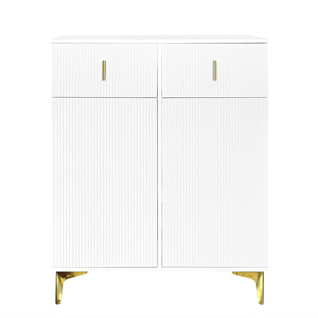 Credenza con 2 Ante e 2 Cassetti; Ripiani Regolabili; Push-to-open; Stile Elegante; in Pannello Di Particelle; Bianco; 83×35×101 cm
