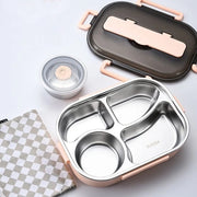 Lunchbox in acciaio inossidabile 304, con 4 compartimenti, inclusa forchetta e cucchiaio e bicchiere per dessert, bento lunchbox da 1500 ml, box per pasti caldi, box per colazione, box per viaggio/scolastico/ufficio (rosa)
