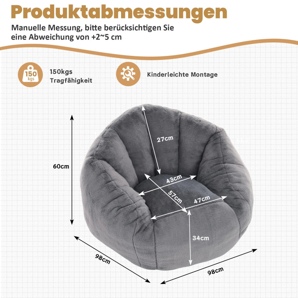 Pouf con schiuma memory e ampio supporto per schiena e zona lombare senza montaggio per adulti in poliestere grigio