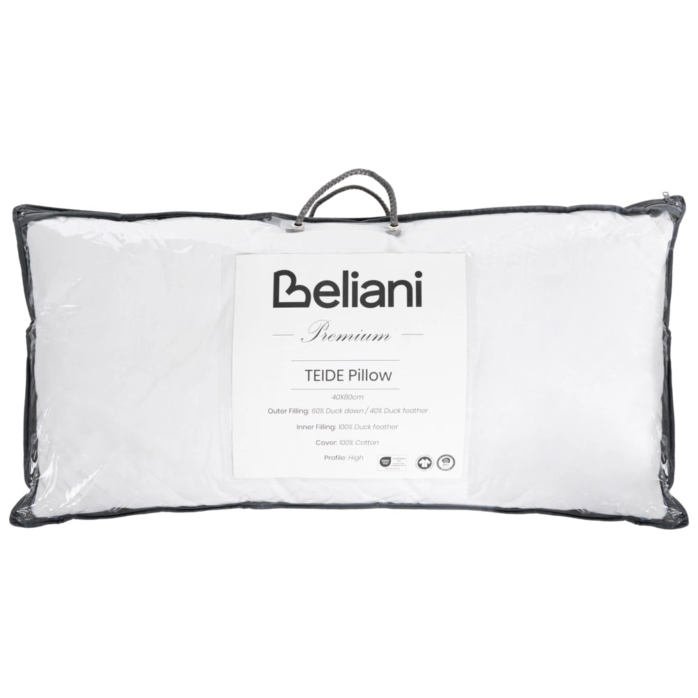 Cuscino alto a triplo scomparto Rivestimento in cotone premium Imbottitura in piuma d'oca Imbottitura in piuma Bianco 40 x 80 cm Teide