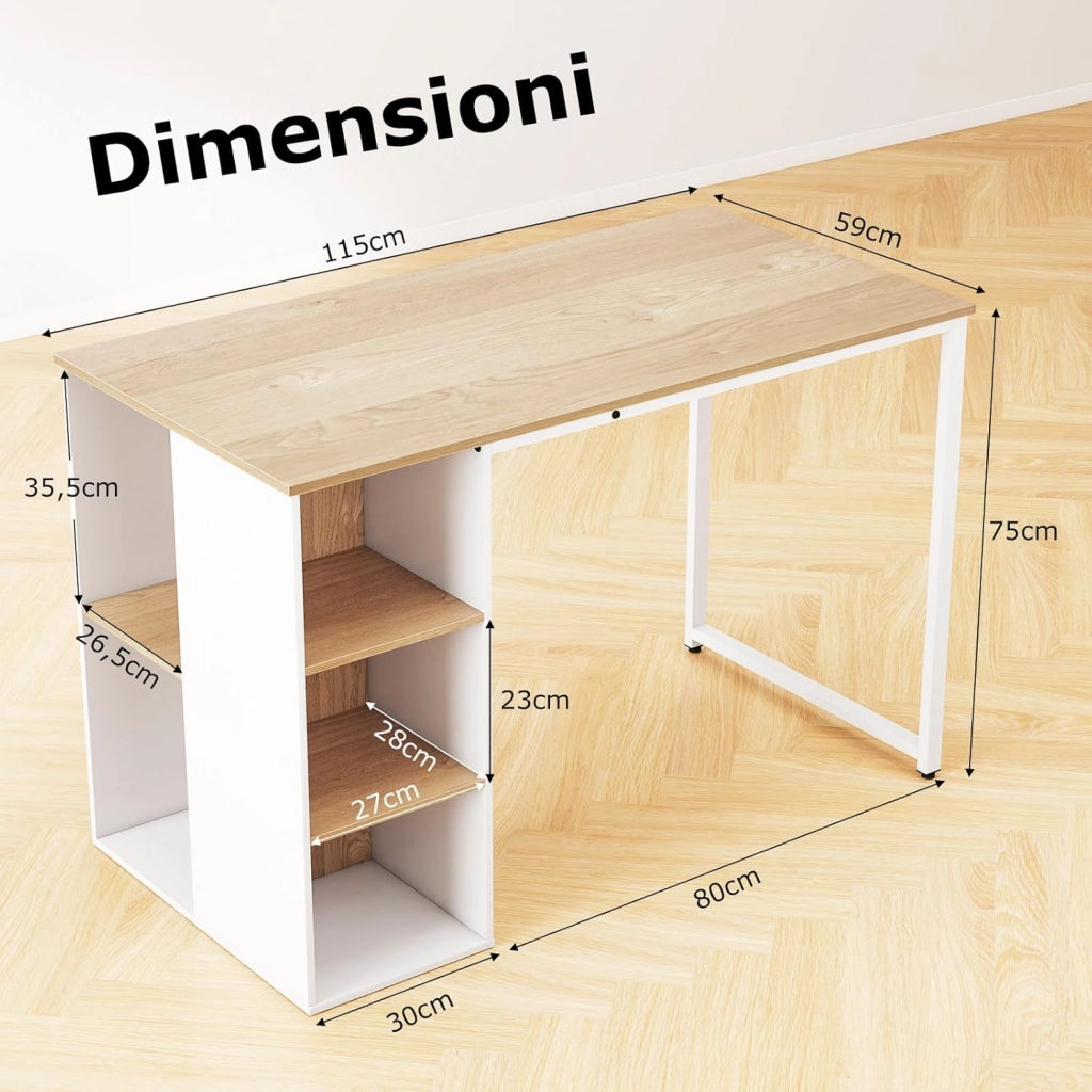 Scrivania per Computer, Scrivania Salvaspazio con 5 Scomparti di Stoccaggio e Struttura in Metallo Robusta, Scrivania Multiuso per Lavoro e Studio da Casa e Ufficio