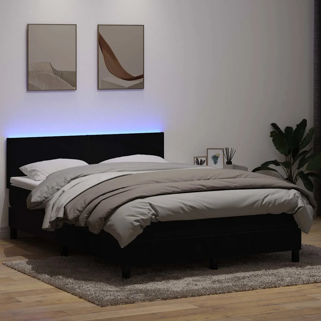 Letto a Molle con Materasso e LED Nero 160x210 cm in Velluto 3316697