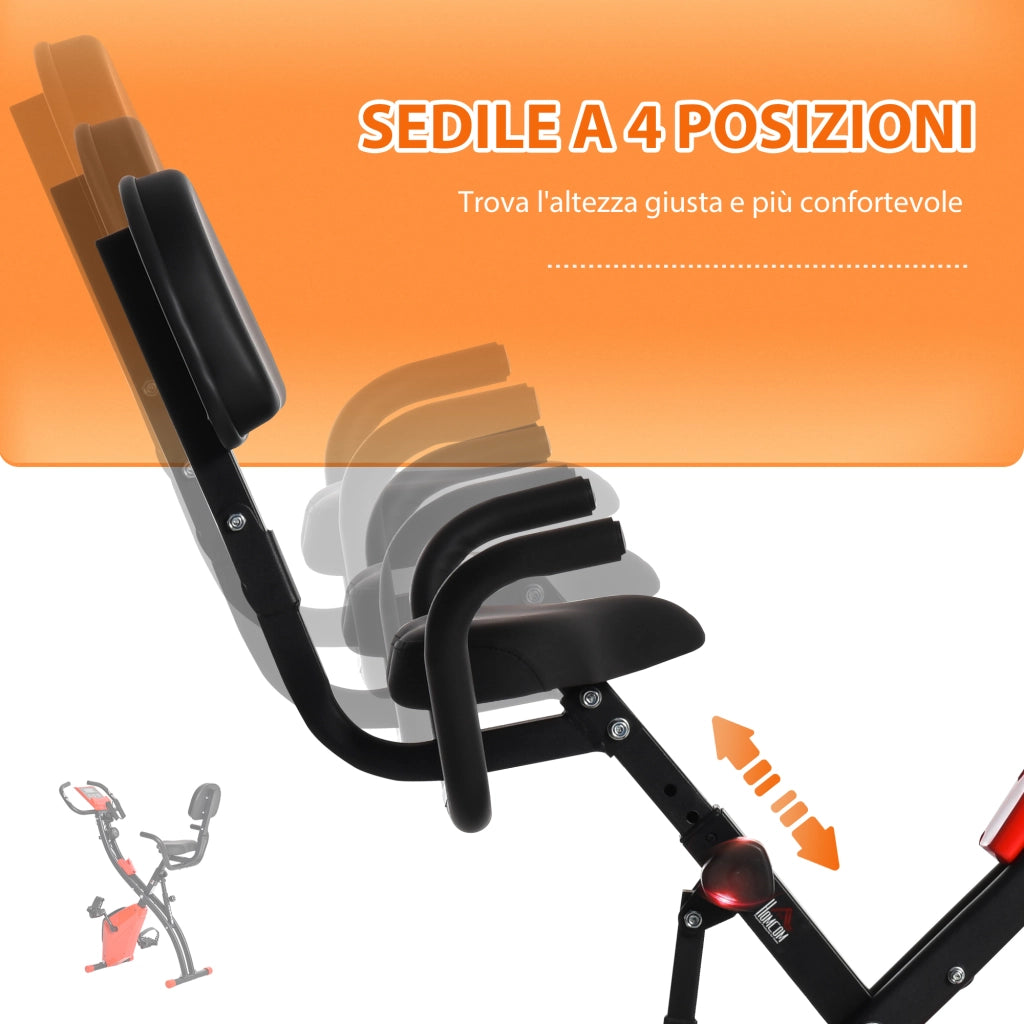 EasyComfort Cyclette Pieghevole 2 in 1, Resistenza Magnetica Regolabile 8 Livelli, Cyclette da Casa Silenziosa con Sensore di Frequenza Cardiaca, Elastici per Braccia, Schermo LCD, Volano 2.5kg, Rosso