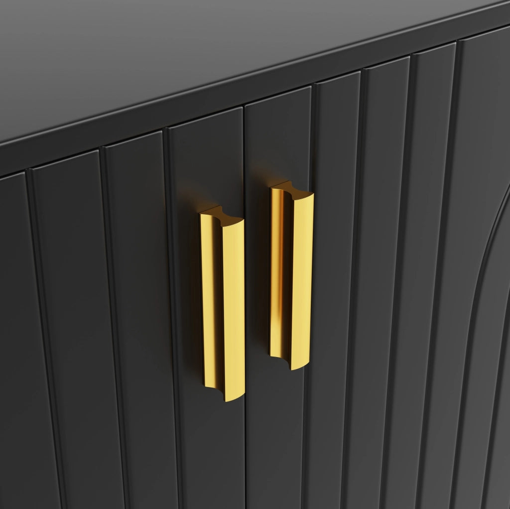 Madia 152x40 cm; design ondulato con dettagli dorati; MDF; nero