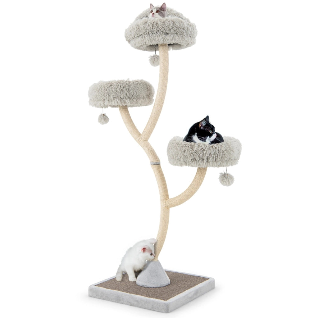 Albero per gatti alto 178cm con telaio in metallo pali e tavoletta tiragraffi in sisal, Torre per gatti Grigio-Alberi Tiragraffi