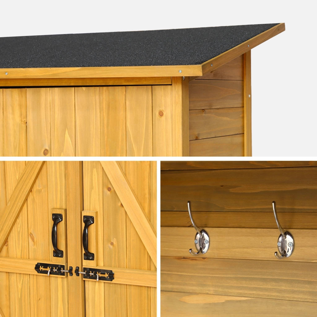 Casetta da giardino in legno d'abete e 4 vani portaoggetti, 140cm,