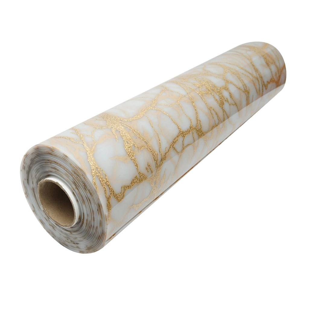 Rotolo pellicola protettiva per tavolo in PVC siliconato – modello marmo Materiale: PVC siliconato decorativo  Dimensioni rotolo: 0,80 × 20 m Breckner Germany