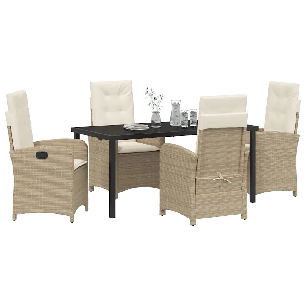 Set da Pranzo per Giardino con cuscino 5 pcs Beige polyrattan 3380284