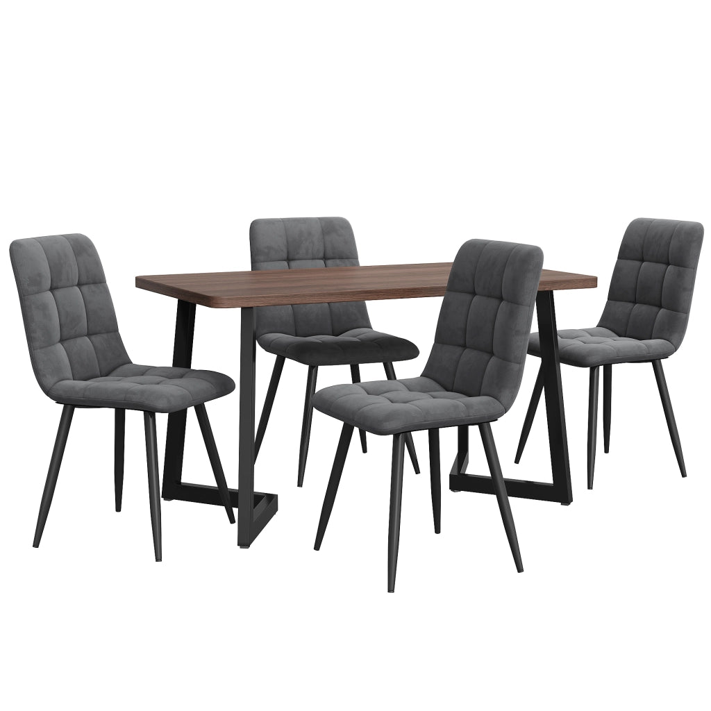Tavolo da pranzo con 4 sedie set rettangolare in MDF effetto noce e gambe nere 117 × 68 × 75 cm