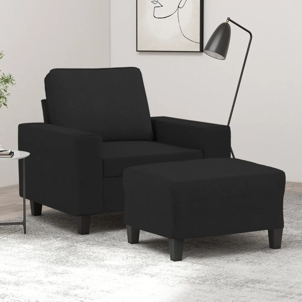 Poltrona con Poggiapiedi Nero 60 cm in Tessuto