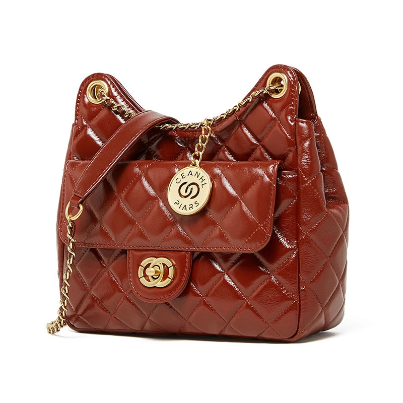 Borsa a tracolla da donna in vera pelle, marrone.