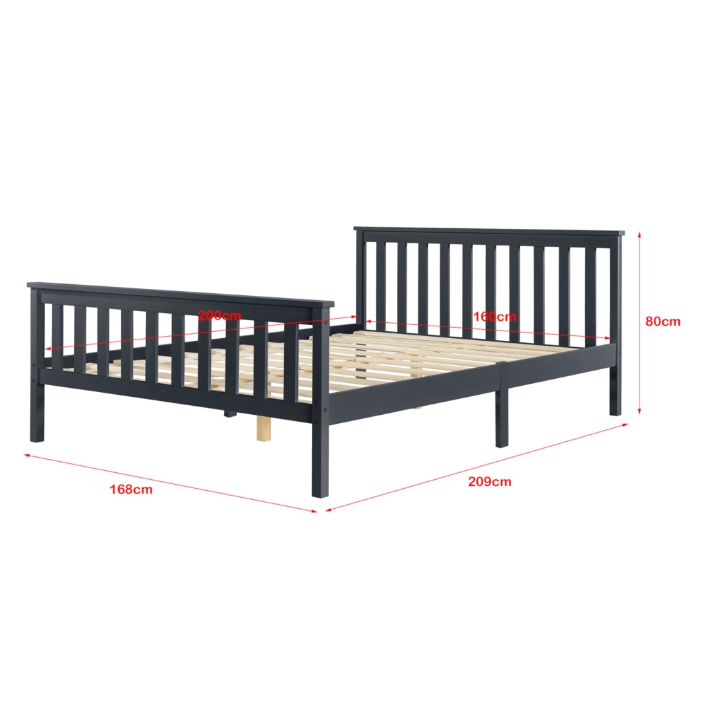 Struttura Letto Matrimoniale Breda 160 x 200 cm Letto in Legno di Pino con Testiera e Pediera - Grigio Scuro [en.casa]