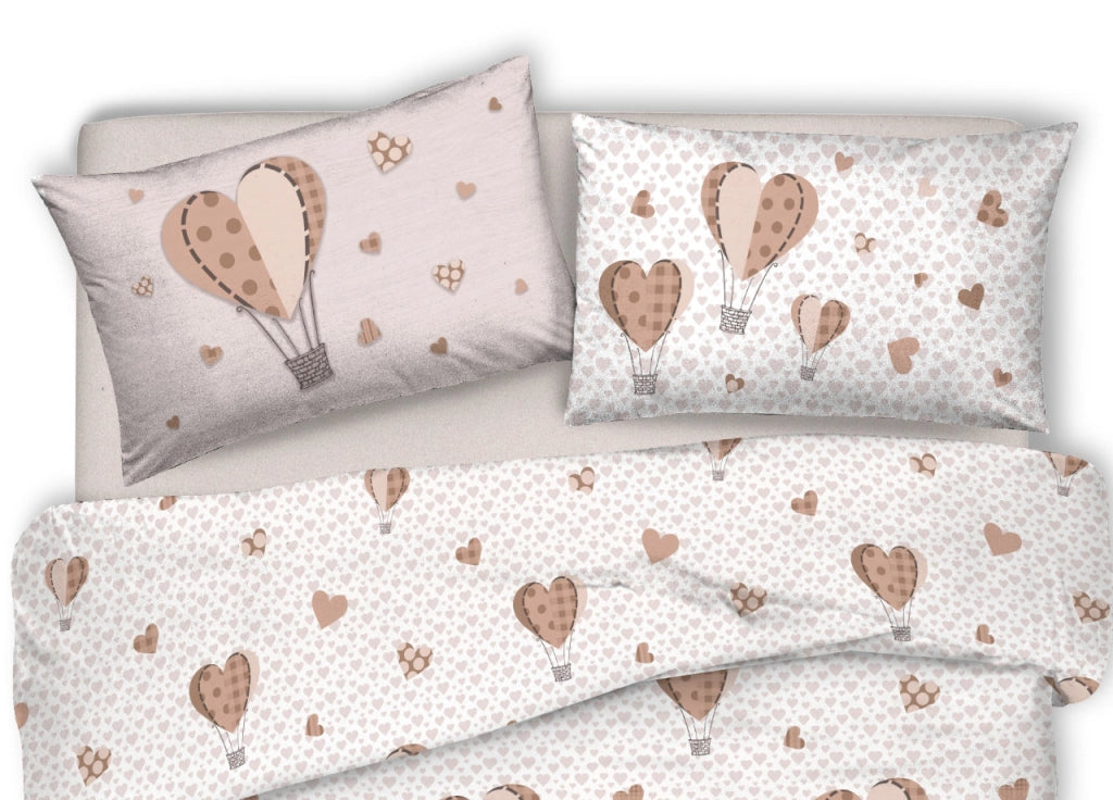 Copripiumino Sacco Piumone Pensieri Delicati Cotone Disegno Mongolfiera - Singolo - Beige