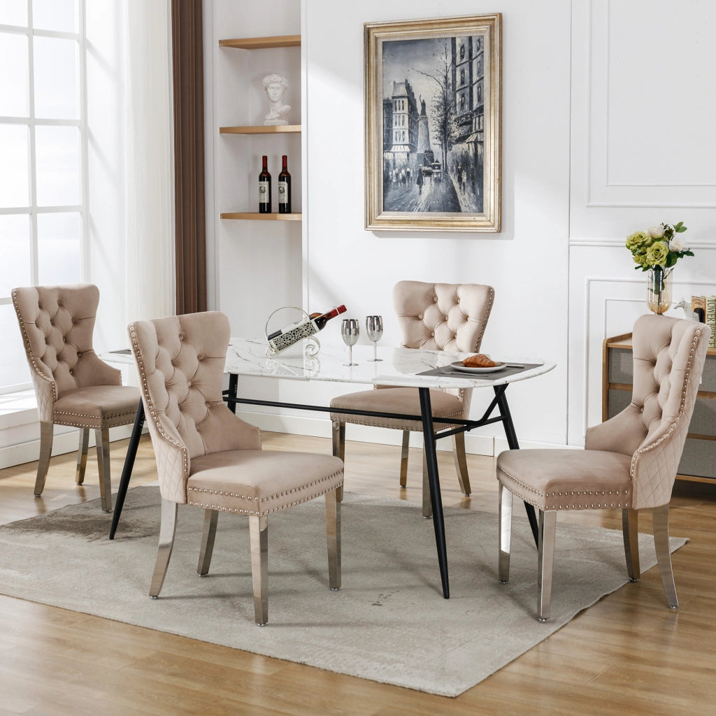 Sedia da pranzo 53x62.5x94.5 cm con schienale con fibbia quadrata; velluto beige