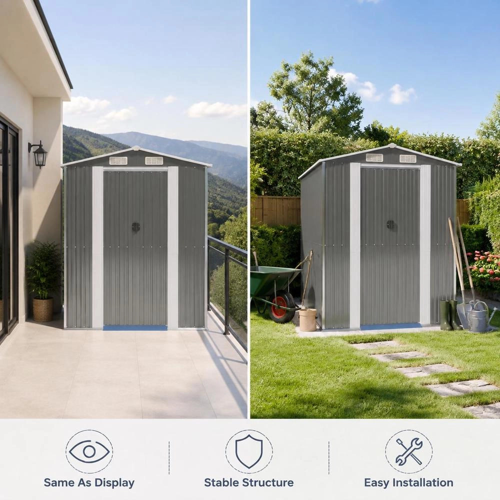 Light Grey Garden Shed, 192x274x223 Cm, Galvanized Steel
