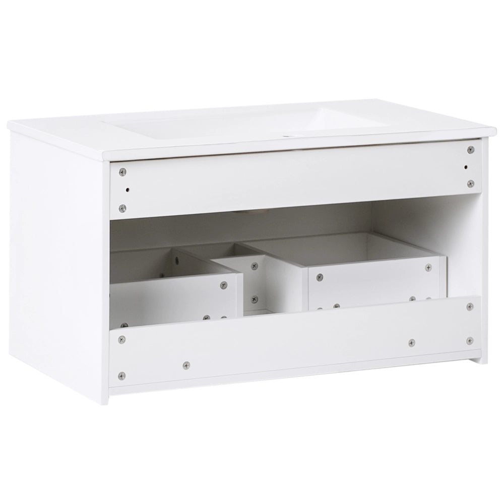 Mobiletto a muro con lavabo in legno massiccio Bianco con maniglia dorata per il bagno 80 cm stile moderno
