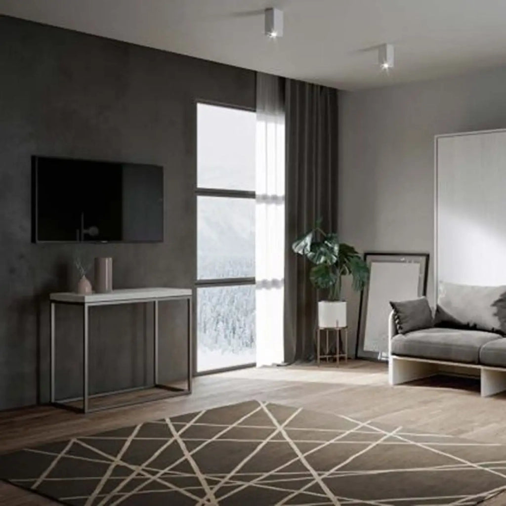 Letto matrimoniale a scomparsa 160 Kentaro con divano bianco frassino, grigio