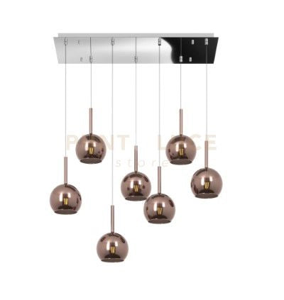 SOSP. CROMO RETTANGOLARE 7 LUCI VETRI TUTTI PICCOLO RAME 1155CR-S7 RP-RA