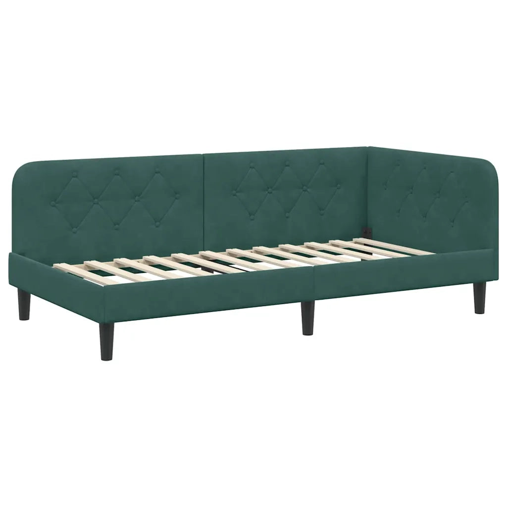 Cornice del letto ad angolo Verde Scuro 100 x 200 cm Velluto