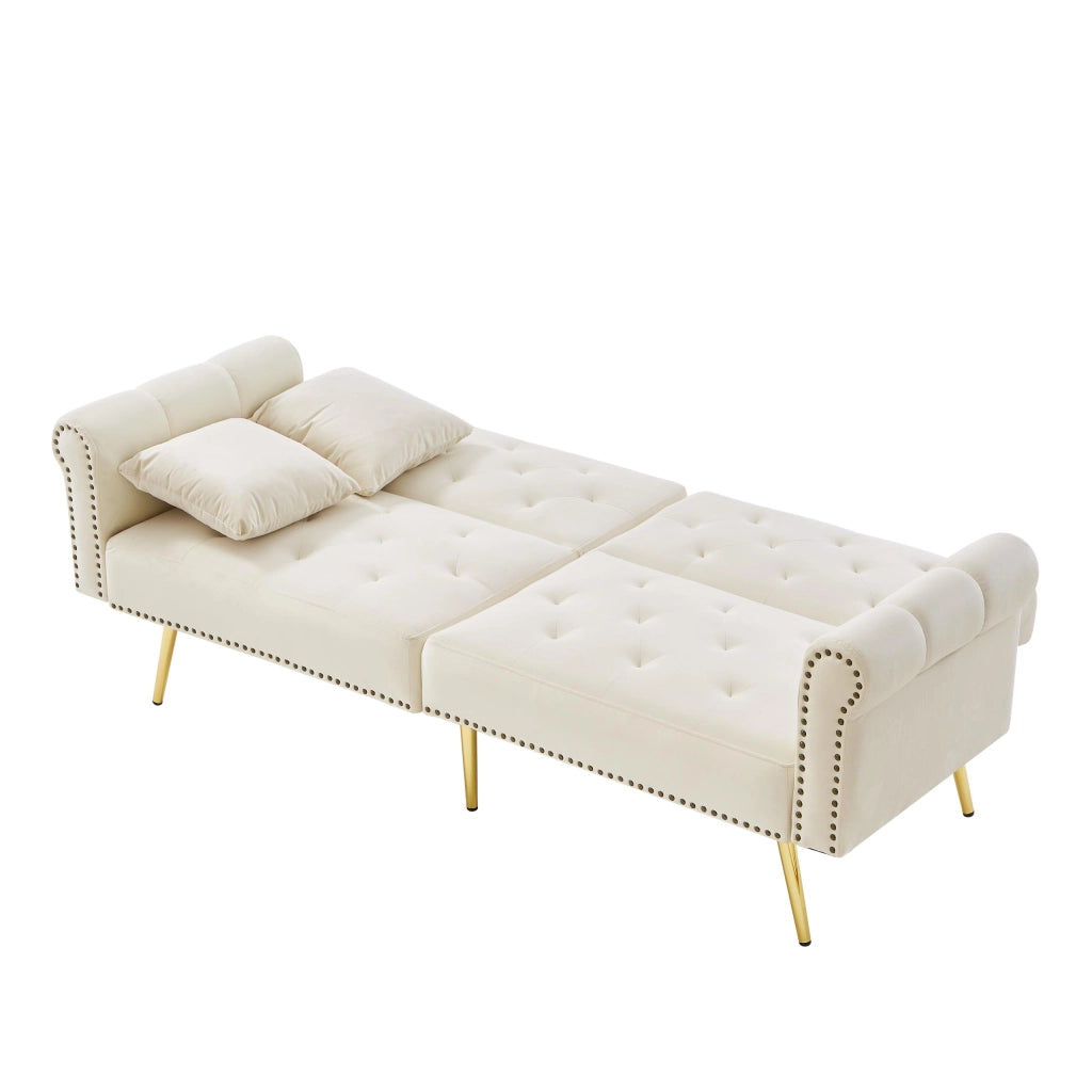 OKWISH Divano letto 2 posti, doppio schienale regolabile in 3 posizioni con 2 cuscini e spazio inferiore, Velluto Beige