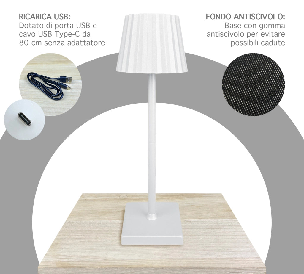 Coppia Di Lampada Da Tavolo LED Set 2 Pezzi Design Moderno Senza Fili Ricaricabile Controllo Touch Selezione Colore Intensità Dimmerabile Altezza Regolabile Con Adattatore Per Bottiglia 3000/4500/600K  2Pz-Atmoshpere-Bianco