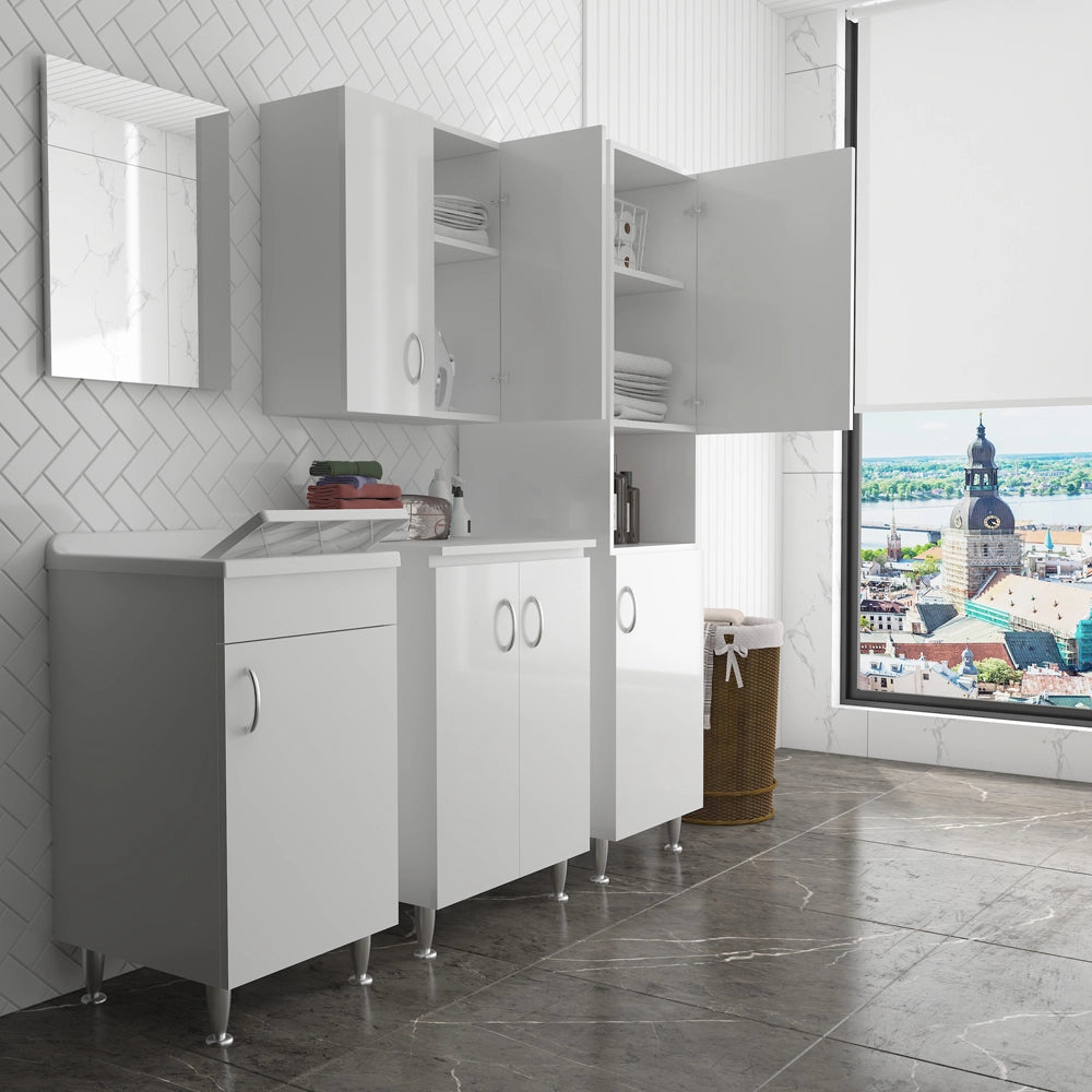 Pensile multiuso 60x32 in legno bianco con due ripiani Fedra