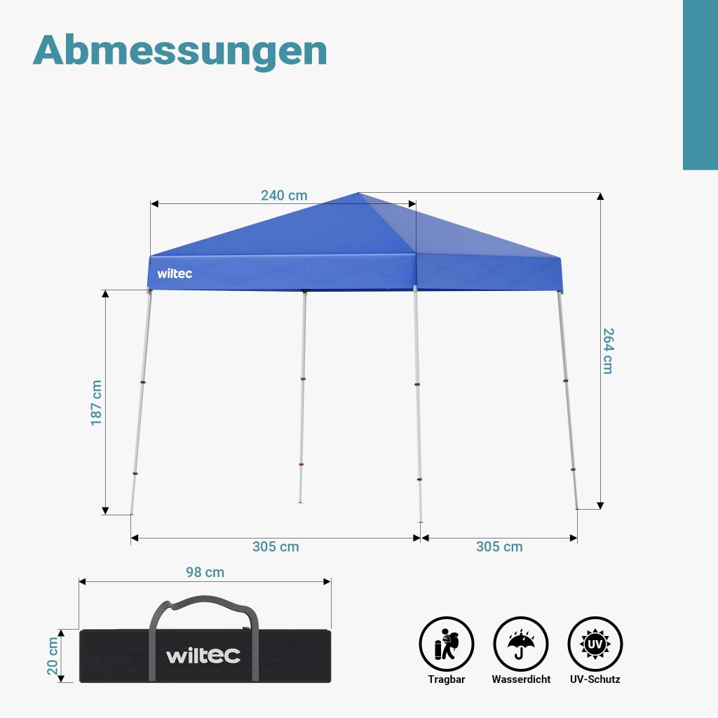 Gazebo pieghevole blu, 2,5 x 2,5 x 2,7 m con chiusura centrale, Tenda per fiere eventi mercati