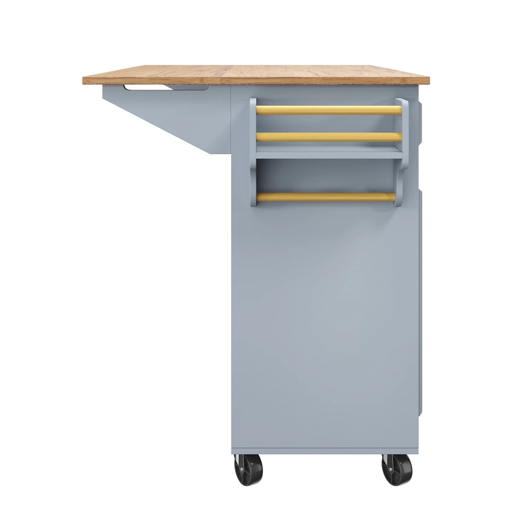 Carrello da Cucina con Piano Pieghevole; 1 Cassetto; Ripiani Regolabili e Tavolo Ausiliario; in MDF; Blu