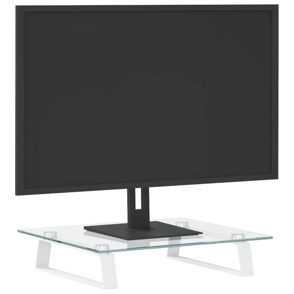 Supporto per Monitor Bianco 40x35x8cm Vetro Temperato e Metallo 374219