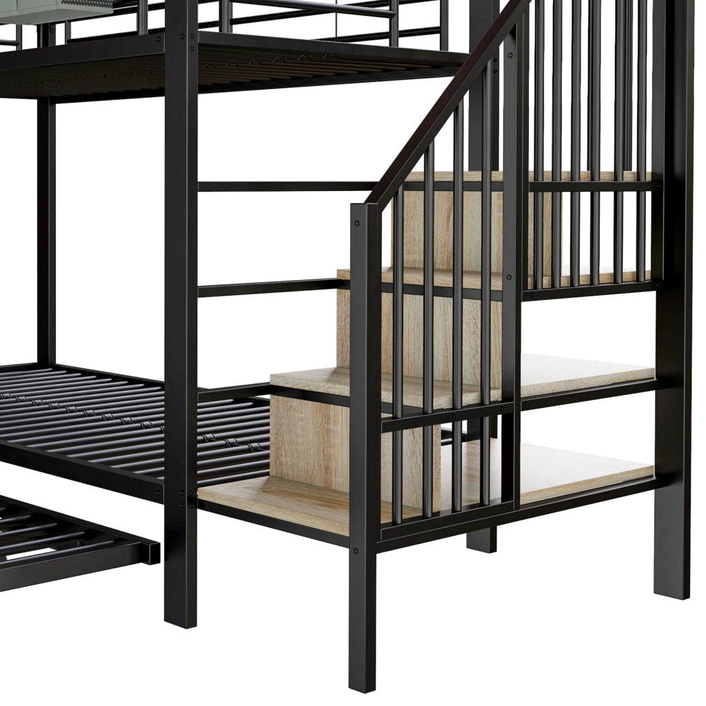 Letto a Castello 90x200 cm e 180x200 cm; con Letto Estraibile; Tasche in Tessuto; in Metallo; Nero