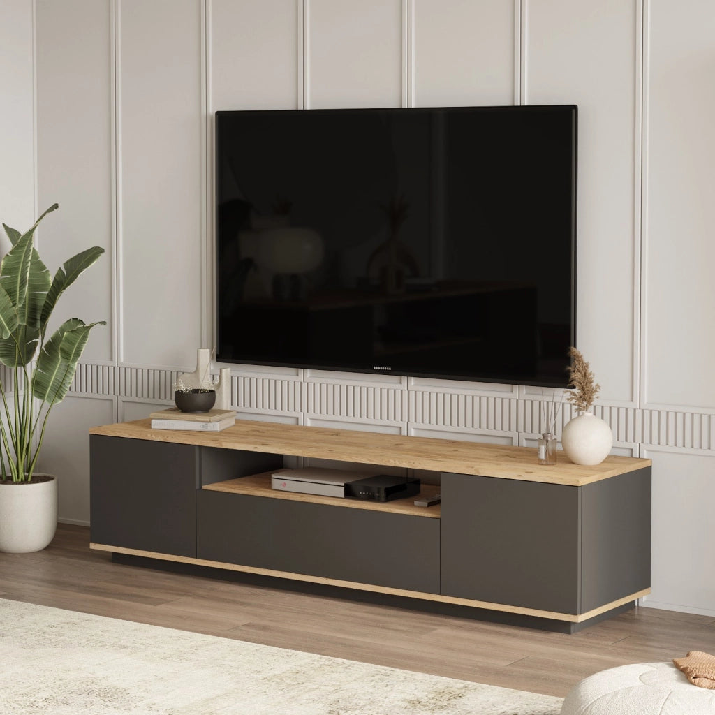Porta TV in legno "FR7" - 180 x 44 x 44 cm - Pino AtlanticoAntracite