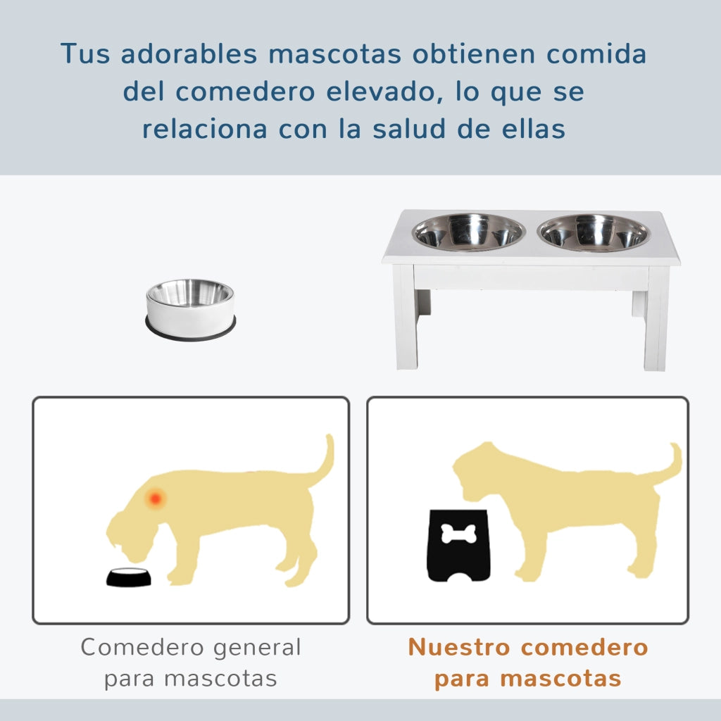 Mangiatoia per Cani con Ciotole in Acciaio Inossidabile ¨C zephmum ¨C 44x24x15 cm Bianco