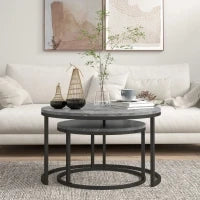 Set di 2 Tavolini da SaSet Impilabili Design Industriale Piano Effetto Cemento Piedi in Metallo, Grigio